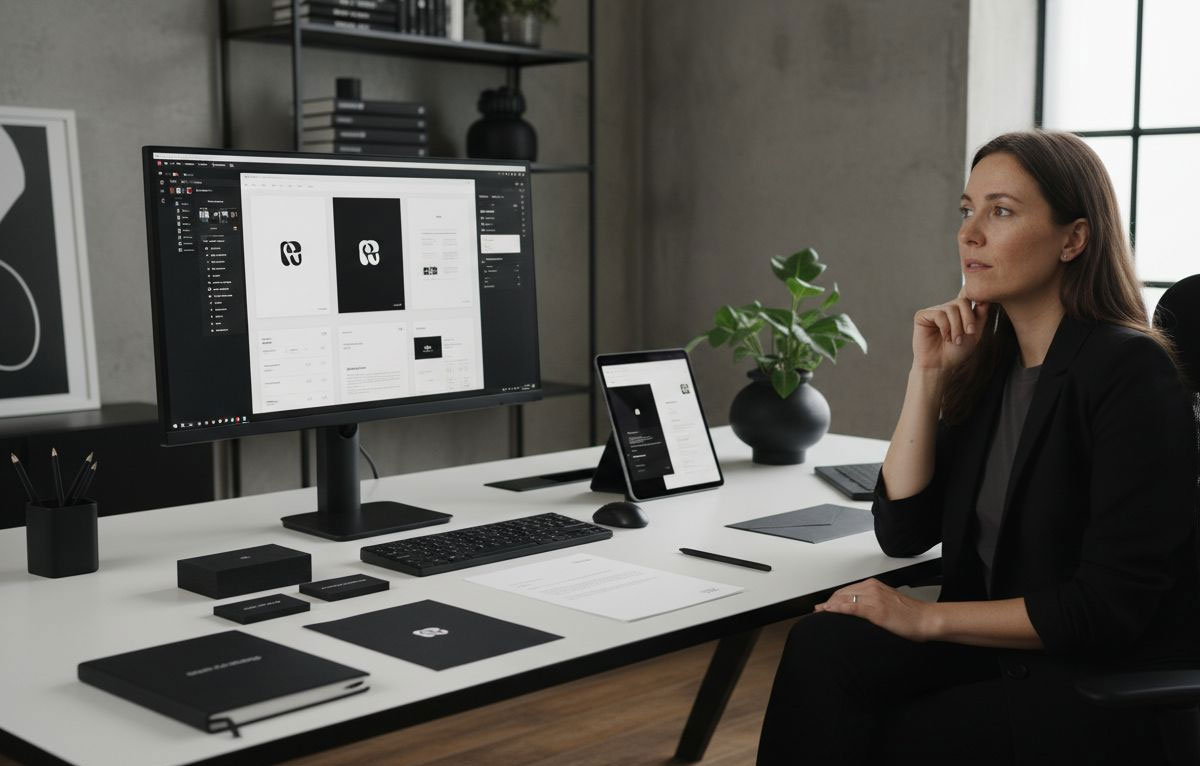 Grafisch ontwerpster werkt aan huisstijl handboek