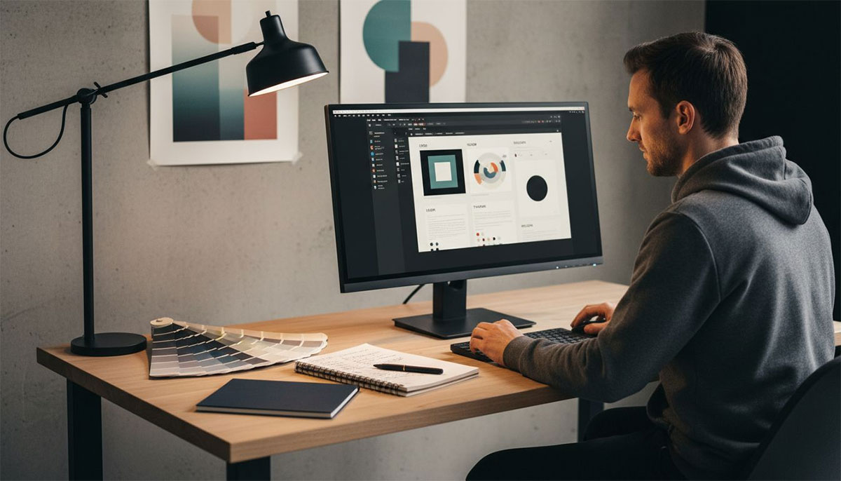 Ontwerper werkt aan huisstijlbriefing