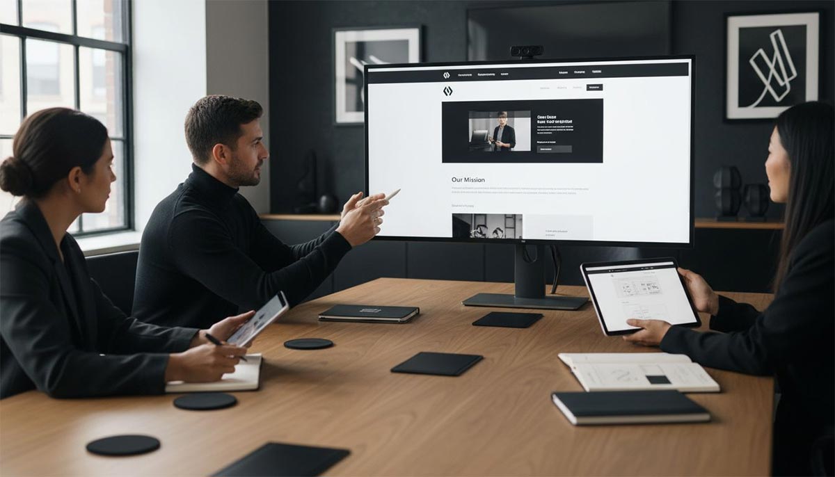 Een maatwerk website wordt gepresenteerd op een whiteboard