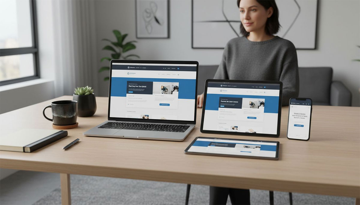 Website wordt getoond op mobiele telefoon en laptop