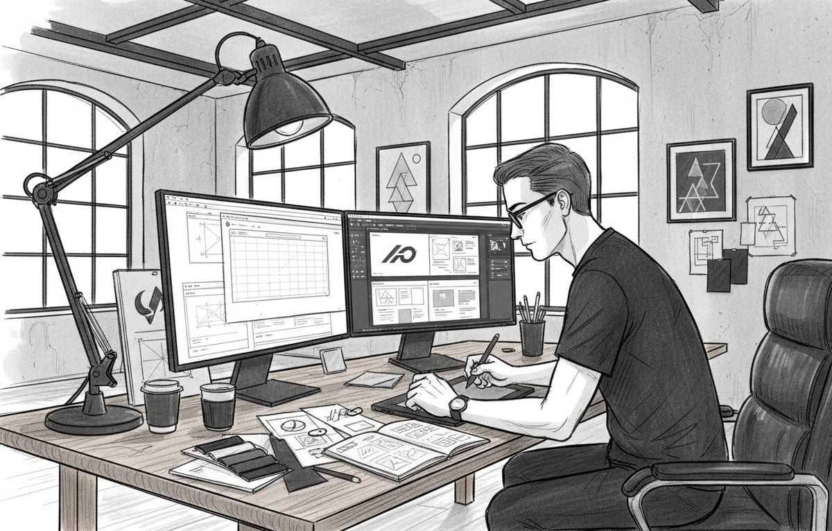 Grafisch ontwerper werkt op schetsniveau