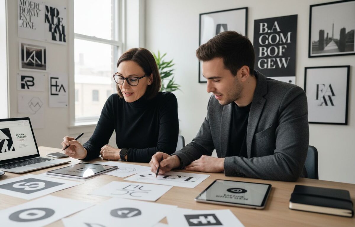 Grafisch ontwerpers schetsen een logo