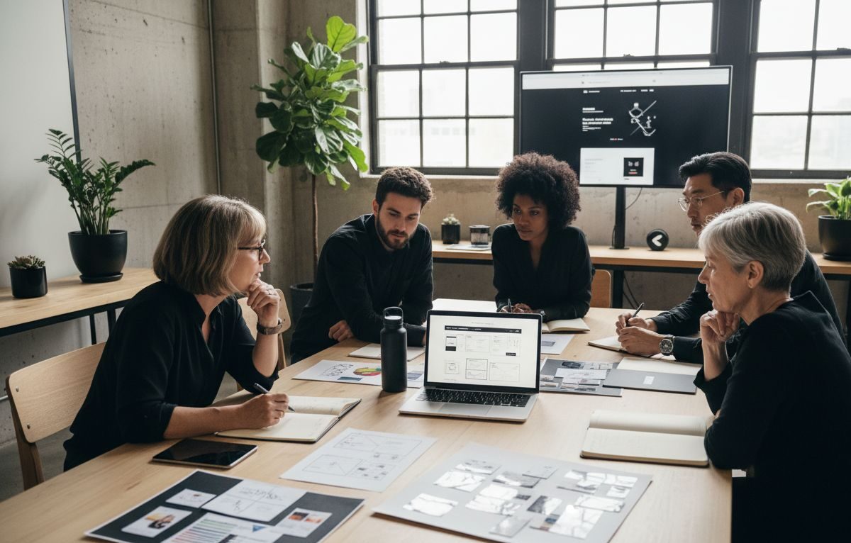 Voordelen van een professionele website worden besproken in team