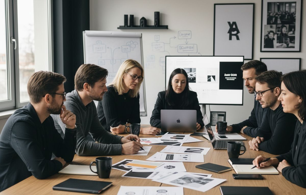 Team van grafisch ontwerpers stelt huisstijlrichtlijnen op