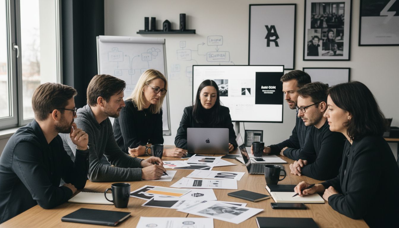 Team van grafisch ontwerpers stelt huisstijlrichtlijnen op