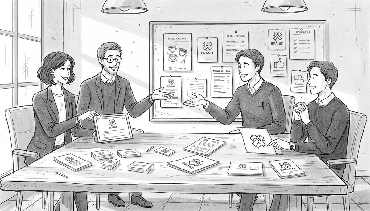 Bespreking over praktijkvoorbeeld consistentie in huisstijl