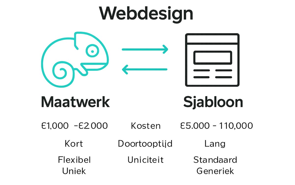 Infographic vergelijking maatwerk webdesign en standaardtemplate