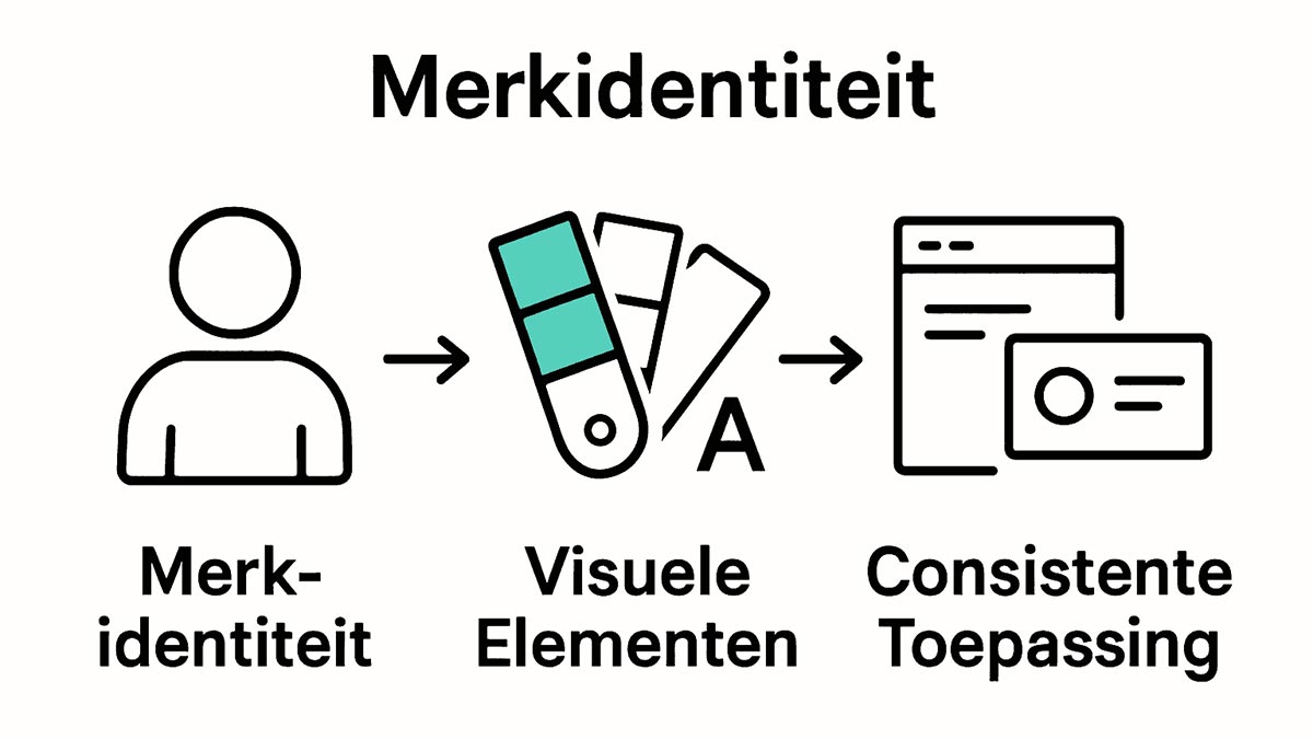 Infographic met drie visuele stappen voor het opzetten van een huisstijl